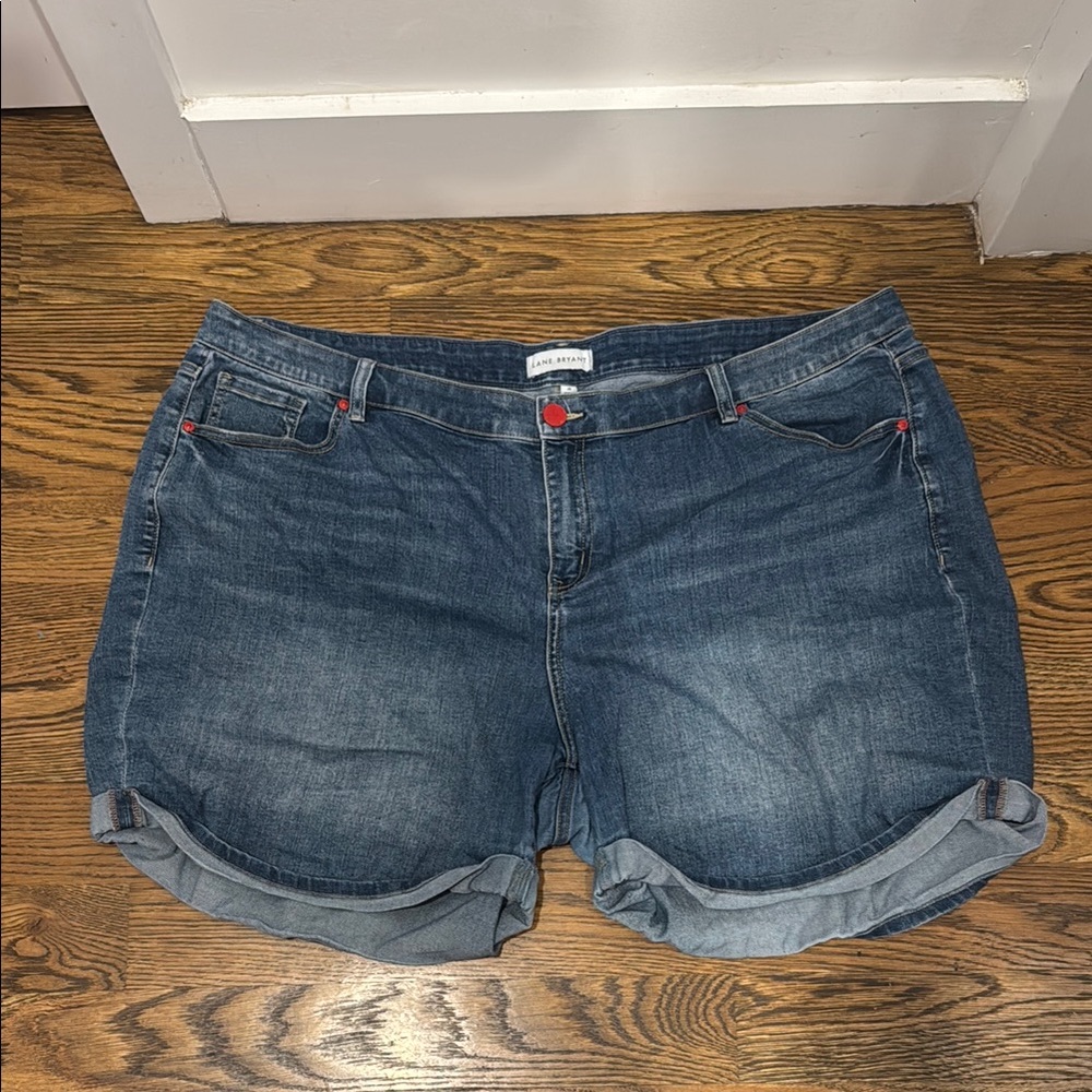 Lane Bryant Dark Blue Jean Shorts with Red Accents